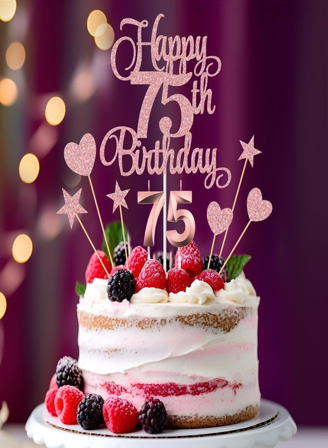 Lecferrarc 75th Birthday Cake Decorations, 75th Birthday Candles Cake Numeral Candles and Glitter Happy 75th Birthday Cake Toppers Set for Birthday Party Supplies (Rose Gold) - Image 5